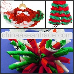 Children Christmas party pettiskirt, Christmas lace leg warm, curly ribbon headband