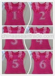 HOT SALE numbers tank top with ruffles and bow,100% cotton top