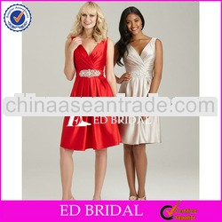rsb013 For Wedding Dress Pattern V-Neck Sleeveless Ruched Belt Satin Knee Length Bridesmaid Dress Sh