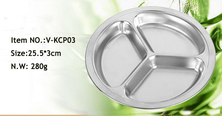 stainless steel new diet plate divided lunch food serving tray V-KCP03 (1)