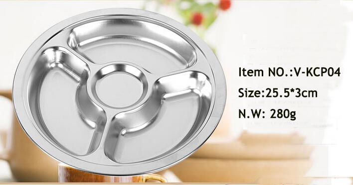 stainless steel new diet plate divided lunch food serving tray V-KCP04