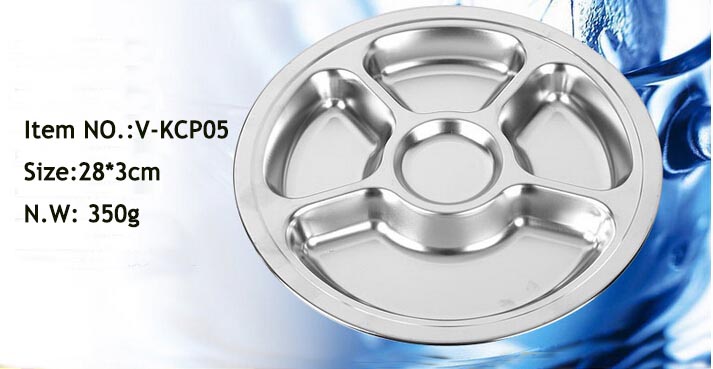 stainless steel new diet plate divided lunch food serving tray V-KCP05