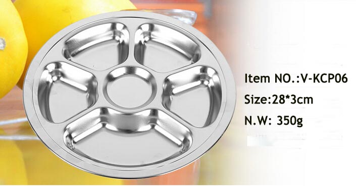 stainless steel new diet plate divided lunch food serving tray V-KCP06