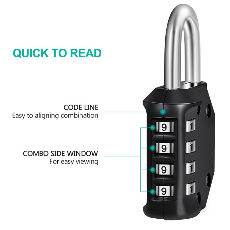 4 digits black combination padlock for gym lockerb