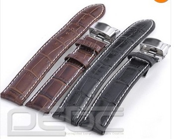 FREE SHIPPING New Durable Watch Strap Bands 18~24mm Genuine Leather Butterfly Deployant Clasp