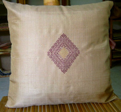 Silk Pillow Cover - Beige and Purple