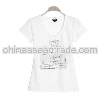 100% cotton round neck womens white tshirt for printing