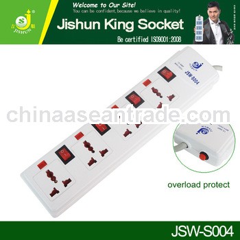 10A Inernational 4 Way Overload Protection Power Strip Universal Extension Plug Socket
