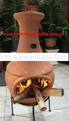 Chi-0777L Terracotta Red Clay Chiminea Stove With Iron Stand
