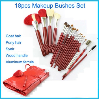 18pcs Makeup Brush Set Synthetic/Goat/Pony Bristle Wholesale Red