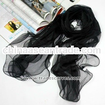 2013 Fashion design long chiffon silk high quality black scarf