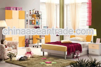 2013 Happy sunshine yellow color children bedroom furniture suite was made from E1 MDF board and env