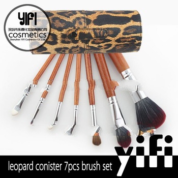 2013 New Arrival cylinder makeup brush! Leopard 7pcs canister Makeup Brush set with wood handle good