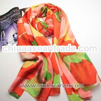 2013 New arrival lady classic long silk scarf manufacturing