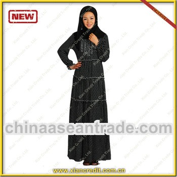 2013 Trendy muslim high quality cotton and silk fabric abaya