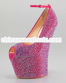 2013 new design ladies fashion crystal wedding shoes wedge high heels