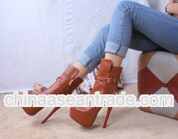 2013 new style brown leather ankle woman boots