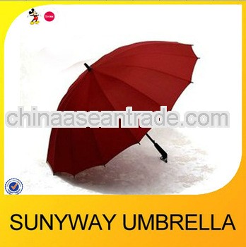 27''*16ribs16ribs waterproof straight rain umbrella in red