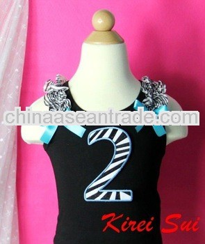 2nd Birthday Black Tank Tops with Blue Zebra Number and Bows VBZ2