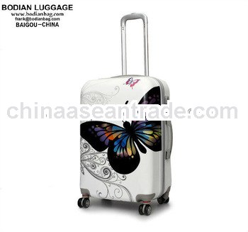 ABS PC film printing light weight hard shell sided luggage trolley suitcase cases