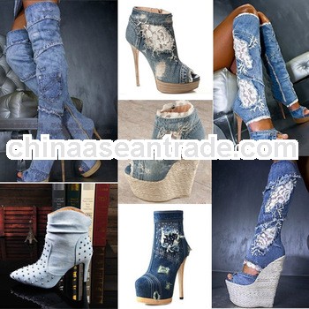 Amazing sexy blue jeans thigh high heel women denim boots