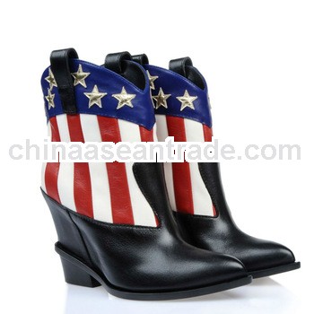 American flag low heel ankle boots women attractive short boots