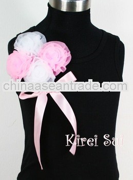 Black Tank Top with Bunch of White and Light Pink Rosettes 1-10 years