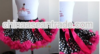 Black/White Polka Dots With Hot Pink Lace Chiffon Baby Pettiskirt for Girls