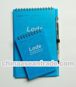 Blue PVC cover spiral notebook with pen