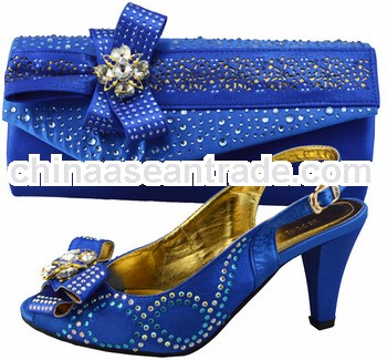 CSB1028-blue Crystal matching sandles shoes and bag