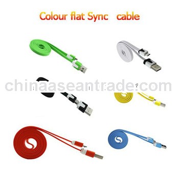 Colorful flat sync and charging usb cable for Samsung galaxy S4 and tablet pc