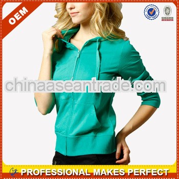 Custom plain cotton zip up cheap hoodies for women(YCH-B0295)