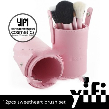 Cylinder makeup brush! Miss YiFi Sweet-heart cylinder 12pcs Makeup Brush set channel make up
