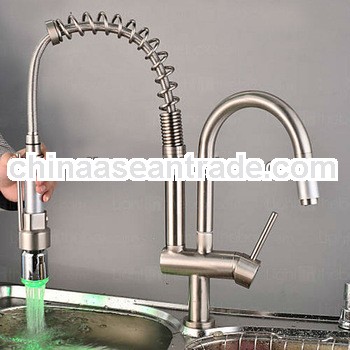 Designer Kitchen Mixer Tap Sink Chrome Brushed Steel Pull Out Spray Faucet double spout faucet