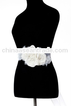 Elegant Designer Two Pin Three Flowers Taffeta / Organza Bridal Belt and Sash for DIY Wedding Dress