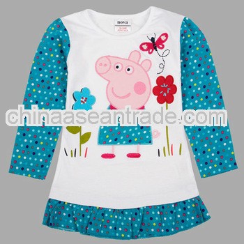 F4093 girls peppa pig clothing girls tshirts with ruffle design new fashion tshirts