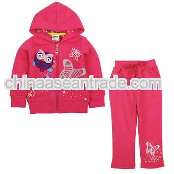 FG4452 Wholesale Lovely Pink hoodie set 100 cotton set for kids with cute hoot printed