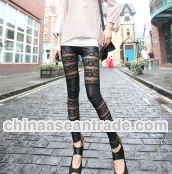 Fashion Stylish Lace Splicing Embellished All Match Leggings Black HW12090403