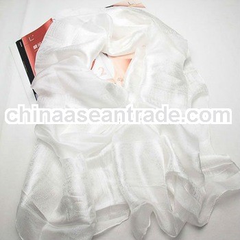 Fashion jacquard silk long women white blank scarf
