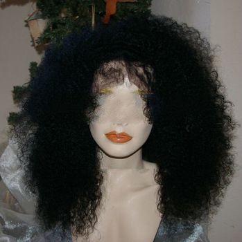 Fashion jet black indian remy afro kinky curly full lace wigs