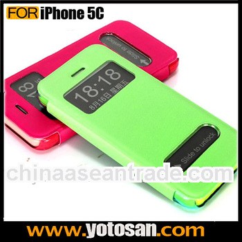 For Apple iPhone 5C PU Leather Protector Case Cover with Window with Caller ID Display