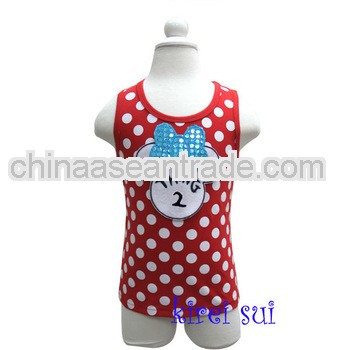 Girls Blue Bow Minnie Mouse 2nd Birthday Red Polka Dots Tank Top 3M-10Y