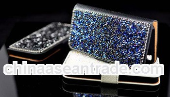 Handmade Bling Crystal Leather Flip Wallet Stand Case Cover For iPhone 4 4S 5 5S