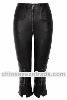 High Waisted Stretch Faux Leather Cropped Trousers HSP051