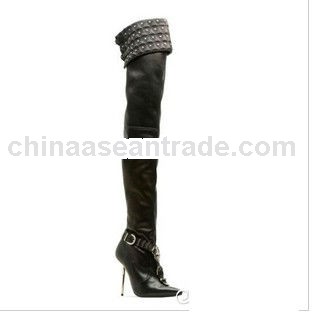 High quality boots fashion women thigh high winter boots with metal thin heel