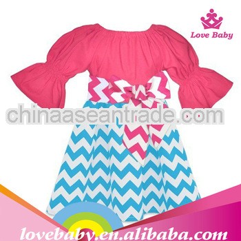 High quality cotton zigzag chevron baby girls dress