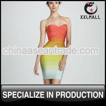 Hot Clubwear Clothing Candy Color Patchwork Dresses Celebrity New Arrival Ruffled Strapless Rainbow