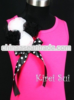 Hot Pink Tank Top with Bunch of White and Black Rosettes 1-10Y