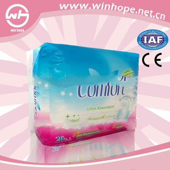 Hot sale with free sample!color super absorbent cotton sanitary napkin