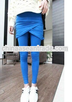 Korean Individual Design Fake Two Pieces Slim Pants Blue NX12090404
